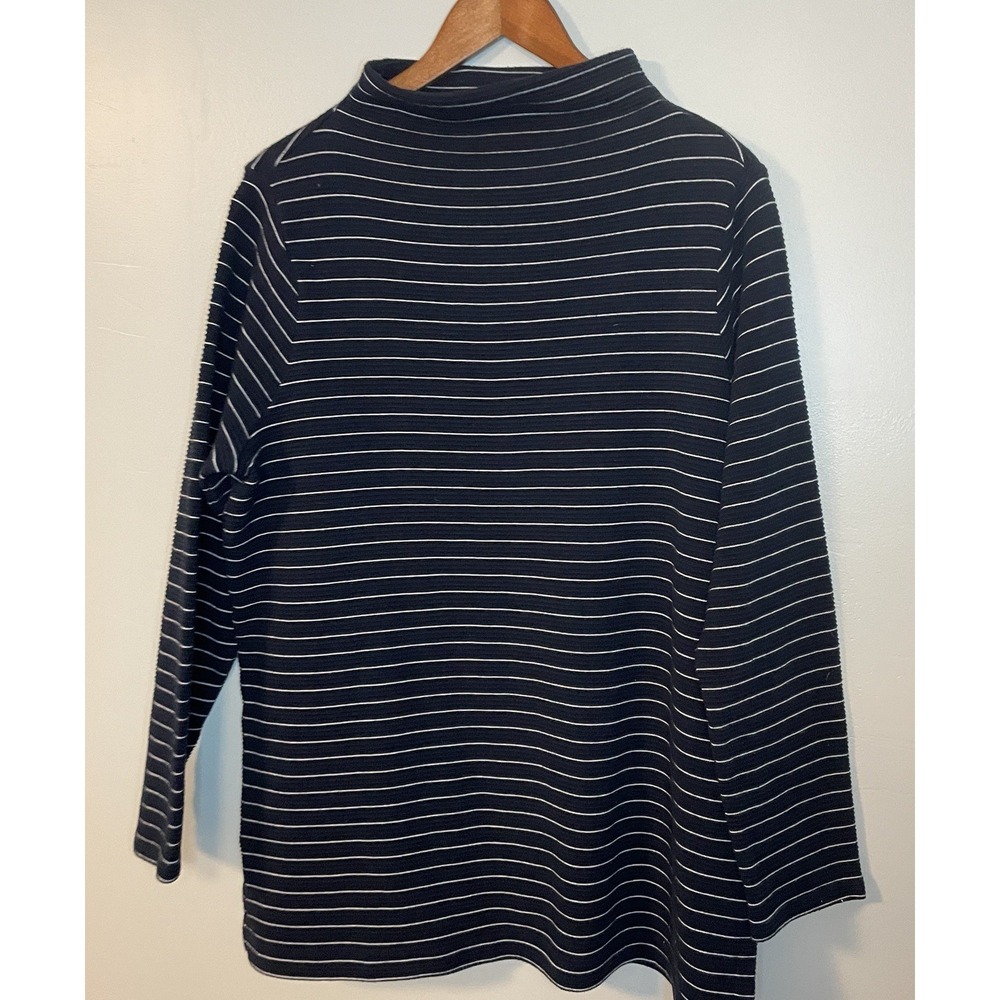 J. JILL Size Large Wearever Striped Mock Neck Tunic Top Navy Blue Everyday Basic